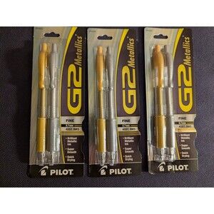 3x Pilot G2 Metallics Retractable Gel Ink Rollerball Pens Gold&Silver Fine 34400
